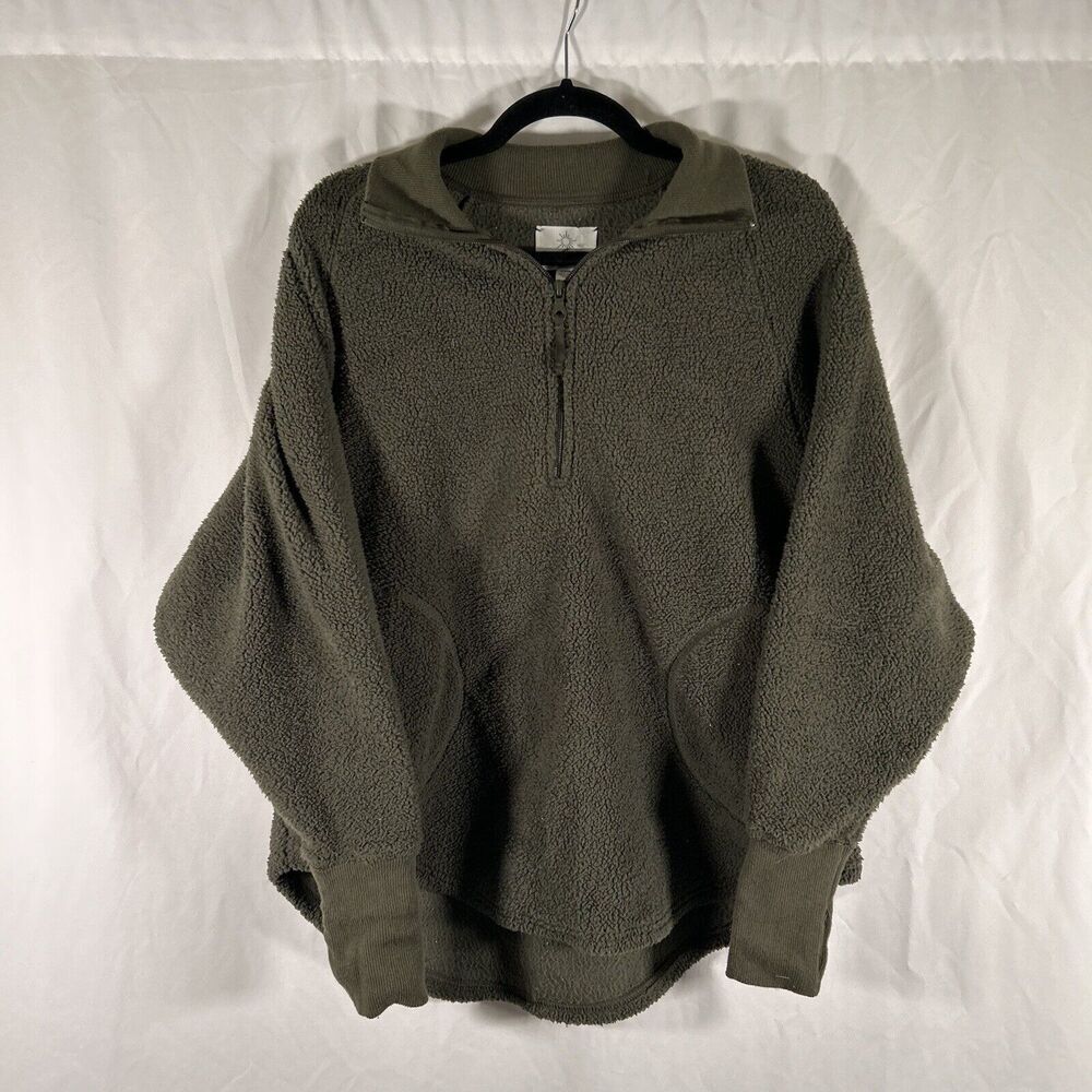 Offline Aerie Sweater Women's XS Green Fleece 1/4 Zip Pockets Polyester Pullover